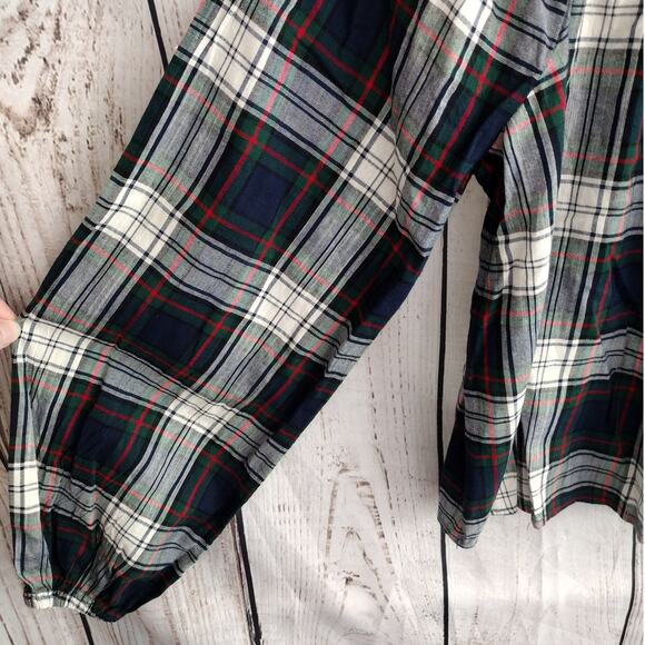 Gap NEW Holiday Plaid Square Neck Long Sleeve Flowy Peasant Top Women Medium - Picture 4 of 9